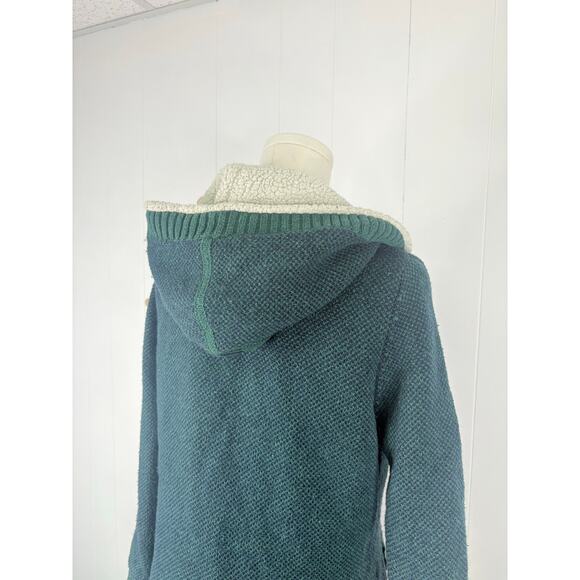 L.L. Bean Womens Sherpa Lined Knit Sweater Jacket Medium Forest Green Hooded - Picture 9 of 10
